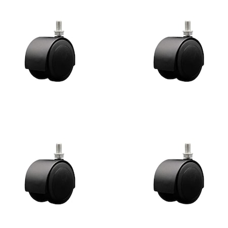 Service Caster 2-3/8'' Floor Safe Black Hooded Twin Wheel Caster 3/8 Threaded Stem, 4PK SCC-TS02S60D-NYU-FB-382458-4